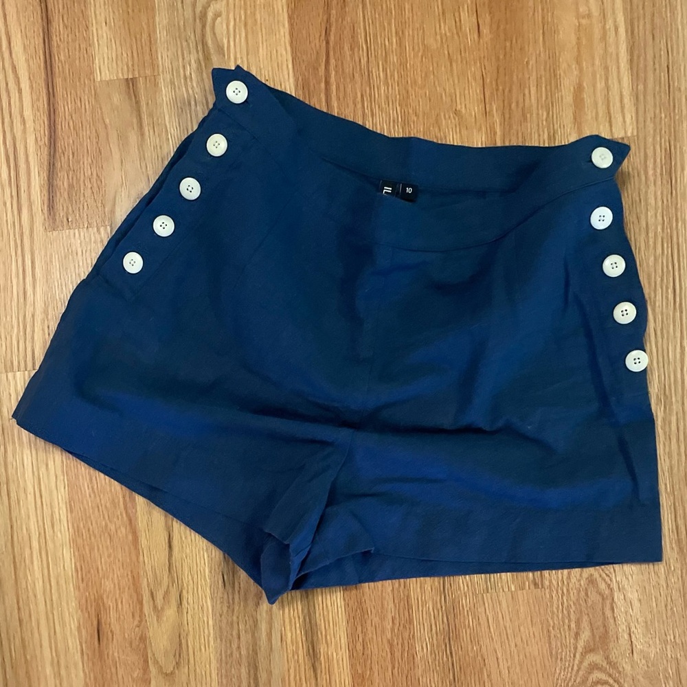 Ilana Kohn Dark Blue High Waist Shorts with White Buttons